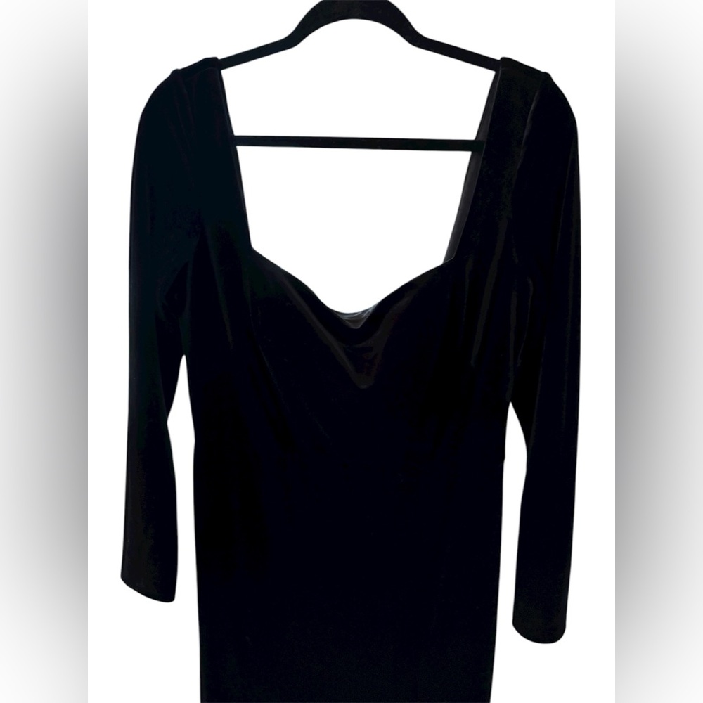 Jenny Yoo Rachel Velvet Gown Square Neck Long Sleeve Side Slit Black Size 14 - Picture 8 of 11